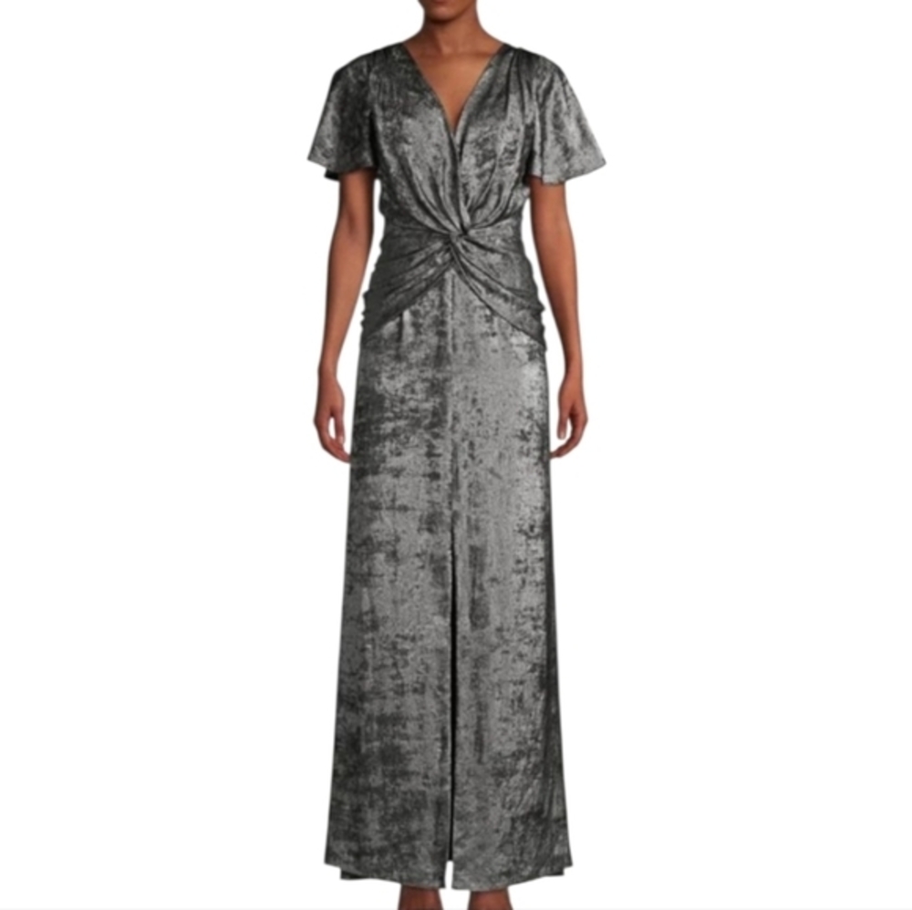 Aidan Mattox Flutter-Sleeve Burn Velvet A-Line Gown Surplice neck Size 8 $350